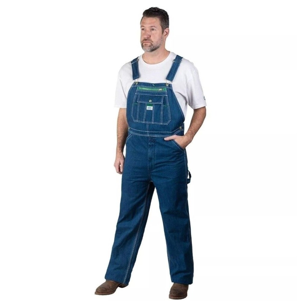Liberty Overalls Sz 42/28 Men Carpenter Medium Wash Front Pocket Workwear